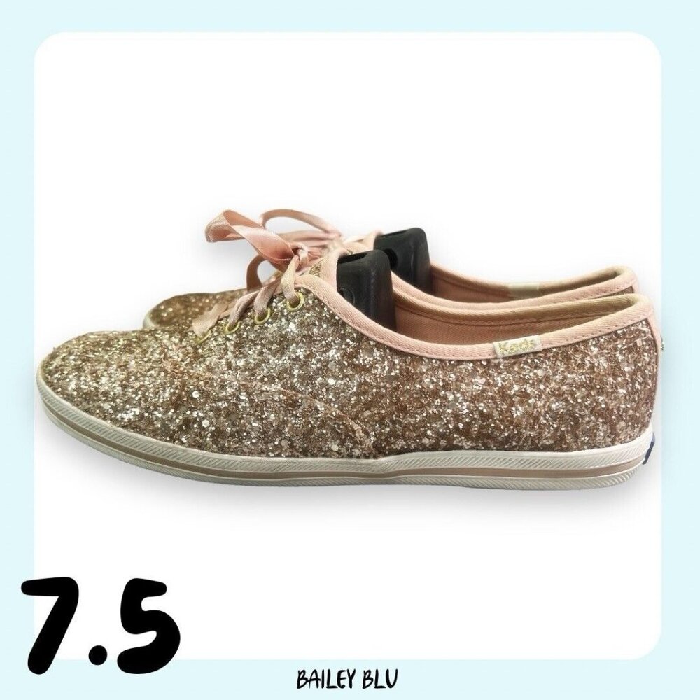 Keds Kate Spade Rose Gold Pink Peach Glitter Sneaker Shoe 7.5